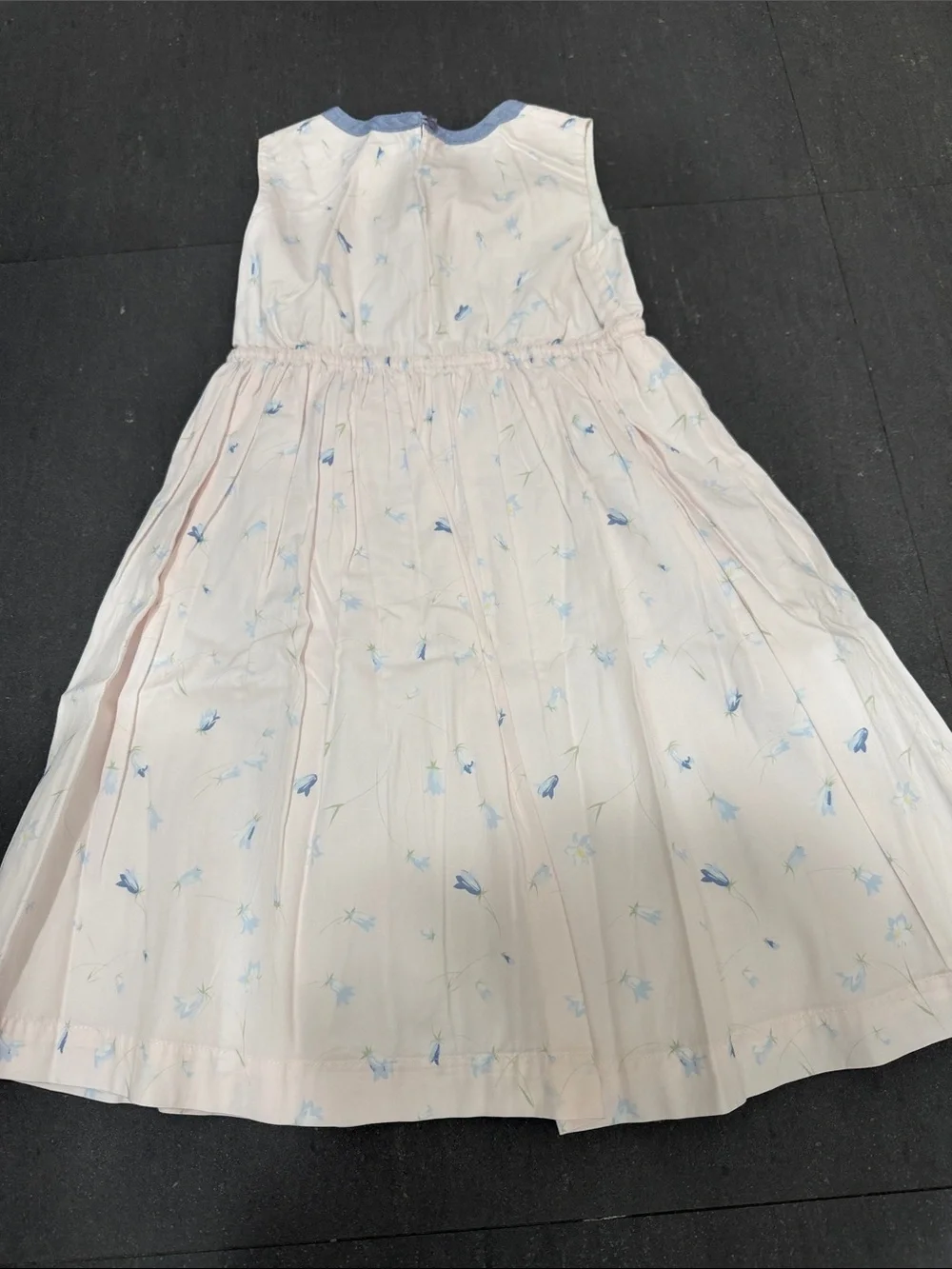 Girls Pale Pink Floral Sundress with Blue Trim